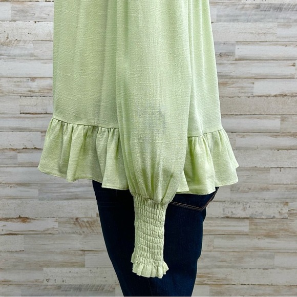 Anthropologie English Factory Mock Neck Ruffle Top Womens Size XS Green Smocked - Picture 8 of 15